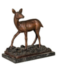 Bronze Deer Sculpture Mounted on Marble and Bronze Textured Base-2. Asian & Chinese Furniture, Art, Antiques, Vintage Home Décor for sale at FEA Home
