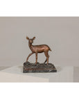 Bronze Deer Sculpture Mounted on Marble and Bronze Textured Base-3. Asian & Chinese Furniture, Art, Antiques, Vintage Home Décor for sale at FEA Home
