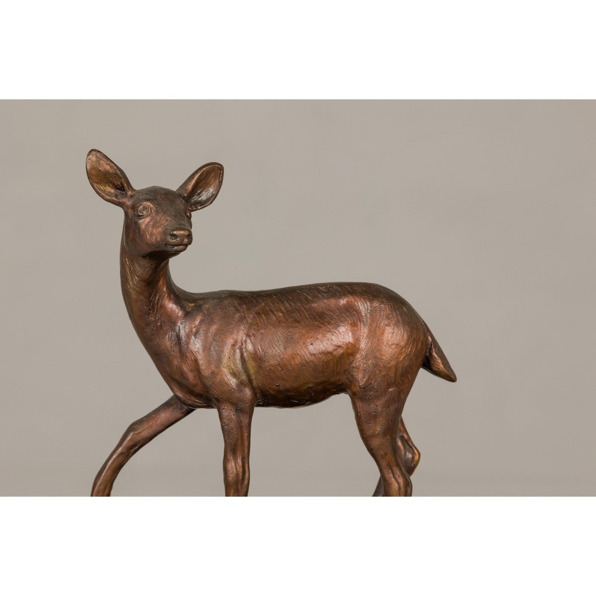 Bronze Deer Sculpture Mounted on Marble and Bronze Textured Base-5. Asian & Chinese Furniture, Art, Antiques, Vintage Home Décor for sale at FEA Home