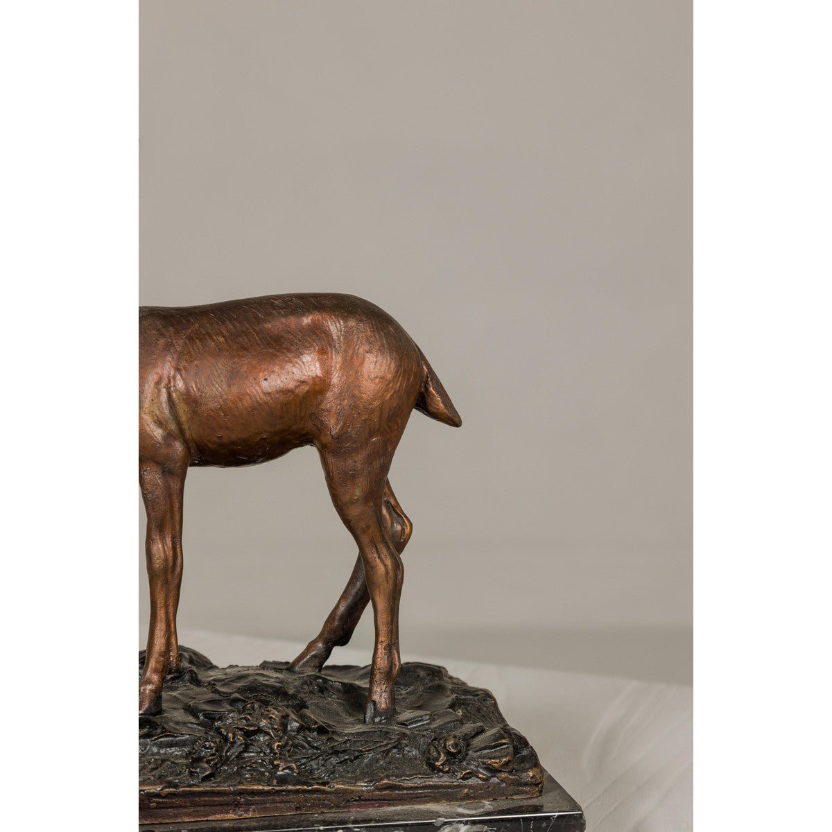 Bronze Deer Sculpture Mounted on Marble and Bronze Textured Base-7. Asian & Chinese Furniture, Art, Antiques, Vintage Home Décor for sale at FEA Home