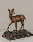Bronze Deer Sculpture Mounted on Marble and Bronze Textured Base-8. Asian & Chinese Furniture, Art, Antiques, Vintage Home Décor for sale at FEA Home