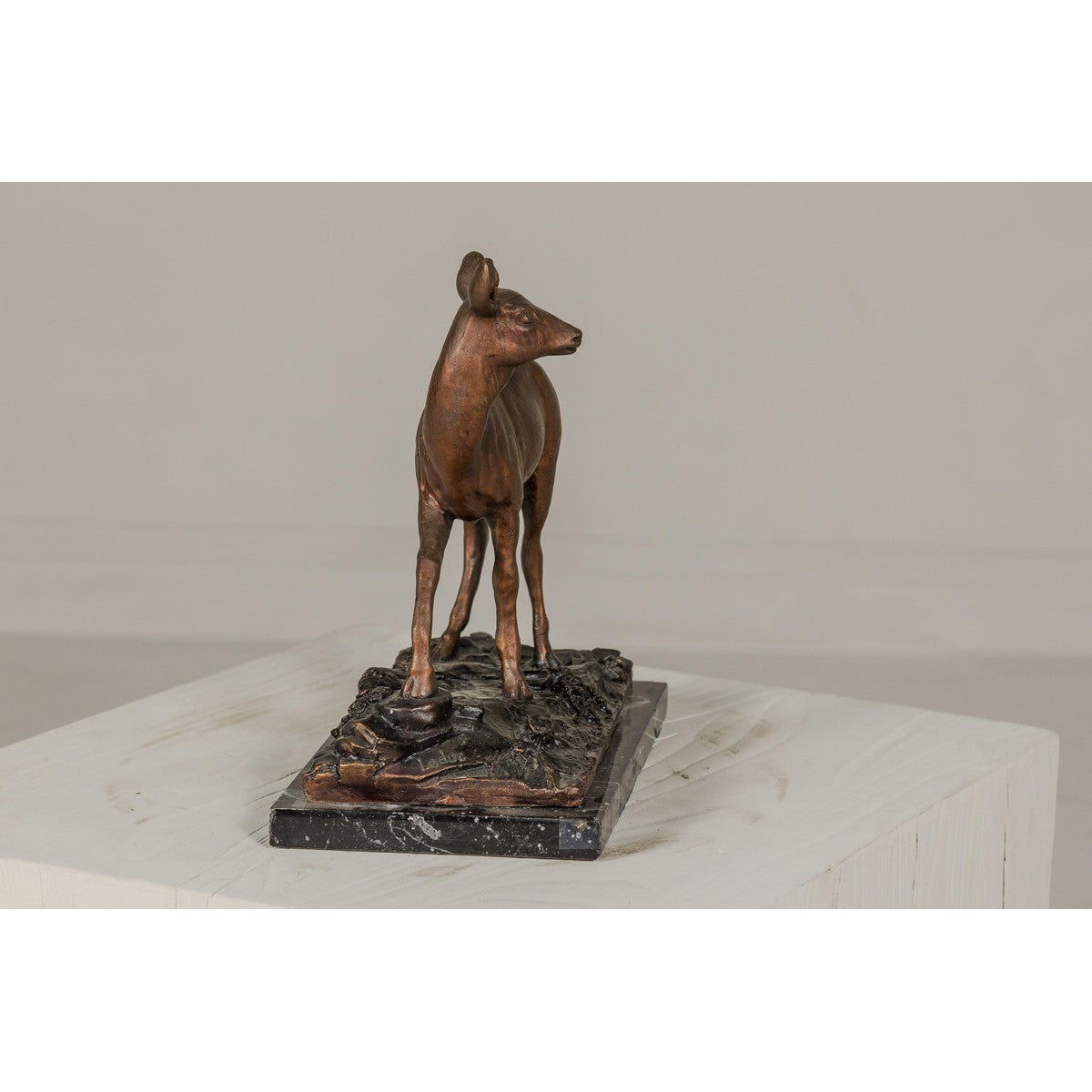 Bronze Deer Sculpture Mounted on Marble and Bronze Textured Base-9. Asian & Chinese Furniture, Art, Antiques, Vintage Home Décor for sale at FEA Home