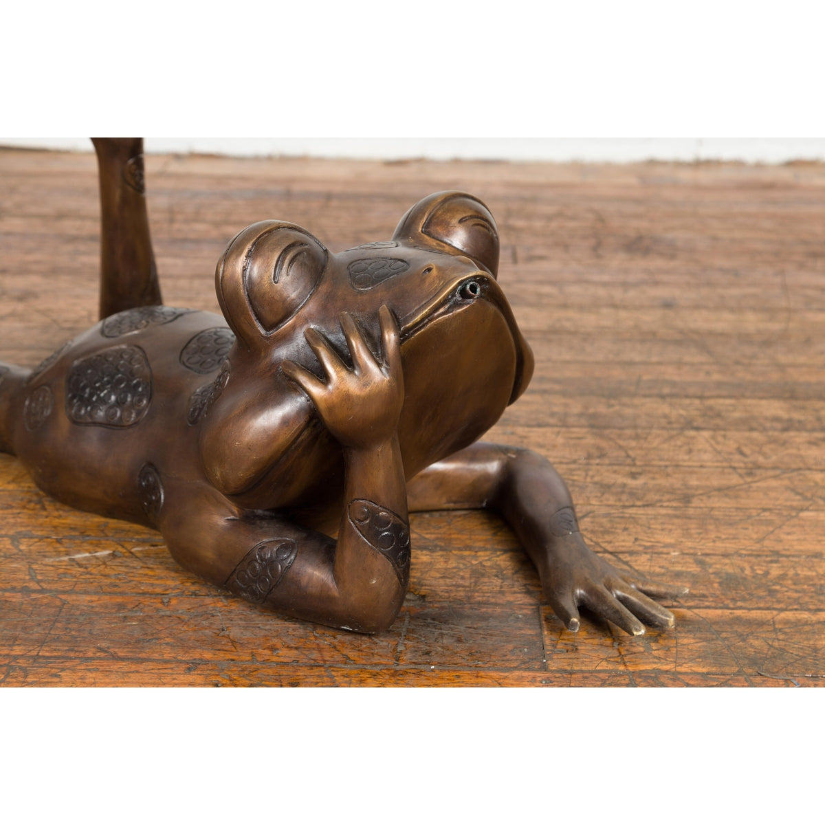 Daydreaming Frog Bronze Sculpture with Golden Patina, Tubed as a Fountain-9. Asian & Chinese Furniture, Art, Antiques, Vintage Home Décor for sale at FEA Home