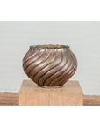 Bronze Cylindrical Urn with Wave Motifs and Scalloped Opening, Pair Available-10. Asian & Chinese Furniture, Art, Antiques, Vintage Home Décor for sale at FEA Home