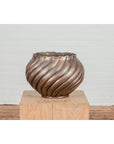 Bronze Cylindrical Urn with Wave Motifs and Scalloped Opening, Pair Available-11. Asian & Chinese Furniture, Art, Antiques, Vintage Home Décor for sale at FEA Home