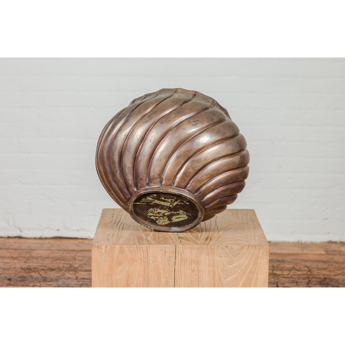 Bronze Cylindrical Urn with Wave Motifs and Scalloped Opening, Pair Available-13. Asian & Chinese Furniture, Art, Antiques, Vintage Home Décor for sale at FEA Home
