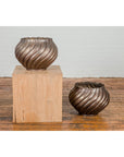 Bronze Cylindrical Urn with Wave Motifs and Scalloped Opening, Pair Available-14. Asian & Chinese Furniture, Art, Antiques, Vintage Home Décor for sale at FEA Home