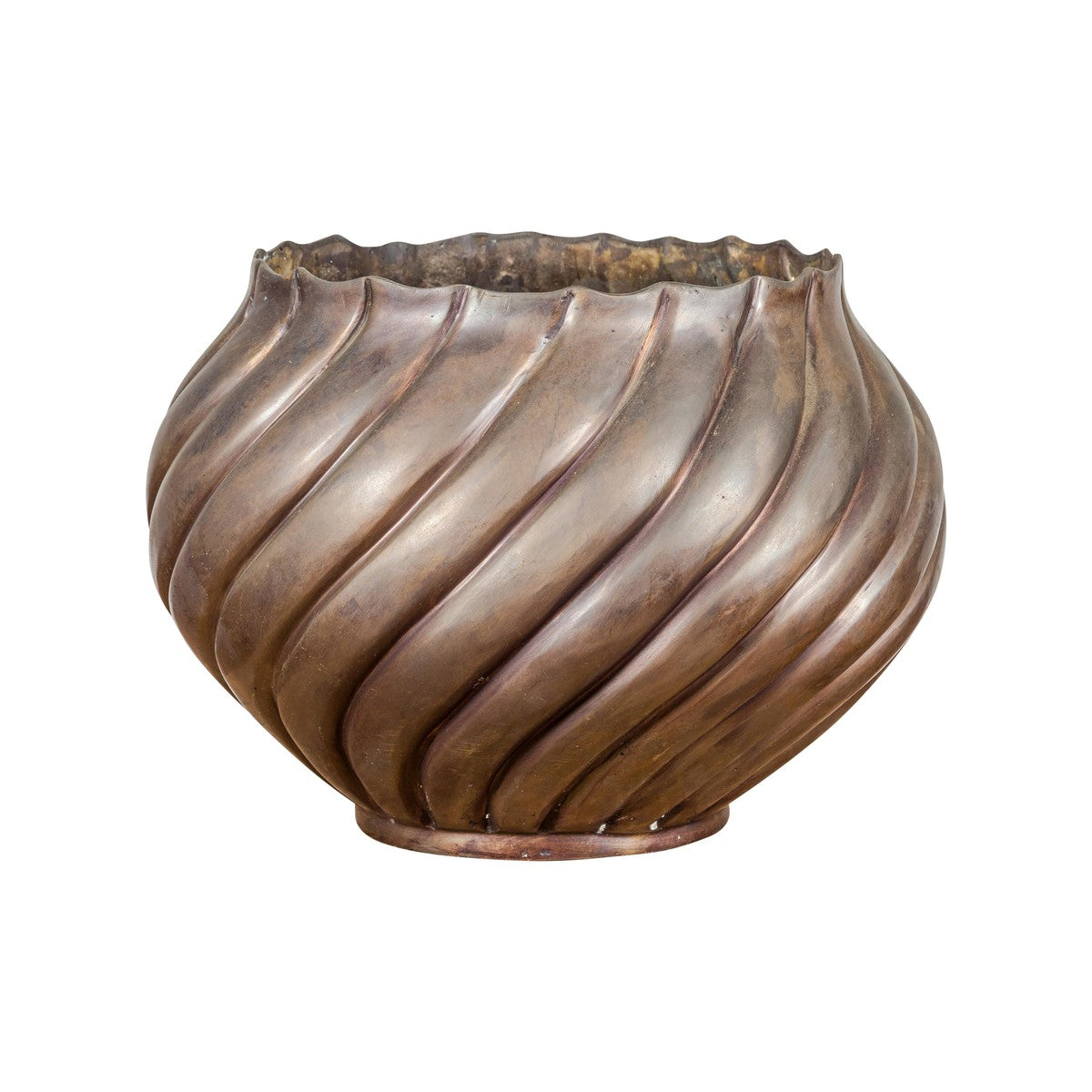 Bronze Cylindrical Urn with Wave Motifs and Scalloped Opening, Pair Available-15. Asian & Chinese Furniture, Art, Antiques, Vintage Home Décor for sale at FEA Home