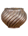 Bronze Cylindrical Urn with Wave Motifs and Scalloped Opening, Pair Available-15. Asian & Chinese Furniture, Art, Antiques, Vintage Home Décor for sale at FEA Home