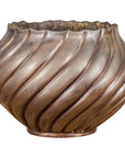 Bronze Cylindrical Urn with Wave Motifs and Scalloped Opening, Pair Available-1. Asian & Chinese Furniture, Art, Antiques, Vintage Home Décor for sale at FEA Home