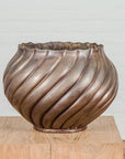 Bronze Cylindrical Urn with Wave Motifs and Scalloped Opening, Pair Available-2. Asian & Chinese Furniture, Art, Antiques, Vintage Home Décor for sale at FEA Home