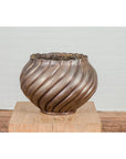 Bronze Cylindrical Urn with Wave Motifs and Scalloped Opening, Pair Available-4. Asian & Chinese Furniture, Art, Antiques, Vintage Home Décor for sale at FEA Home