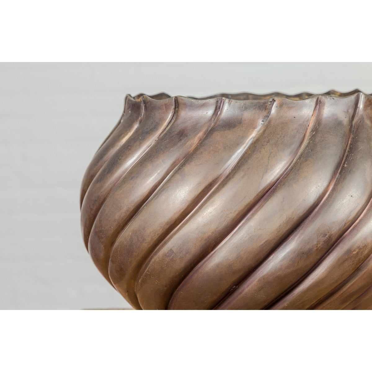 Bronze Cylindrical Urn with Wave Motifs and Scalloped Opening, Pair Available-5. Asian & Chinese Furniture, Art, Antiques, Vintage Home Décor for sale at FEA Home