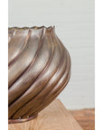 Bronze Cylindrical Urn with Wave Motifs and Scalloped Opening, Pair Available-6. Asian & Chinese Furniture, Art, Antiques, Vintage Home Décor for sale at FEA Home