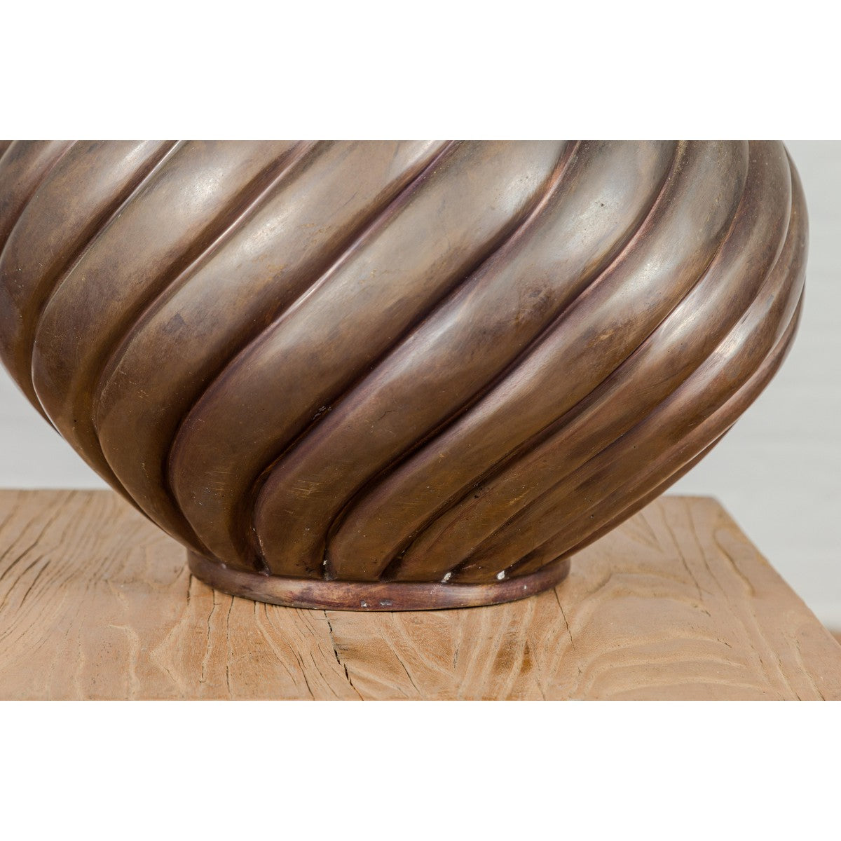 Bronze Cylindrical Urn with Wave Motifs and Scalloped Opening, Pair Available-8. Asian & Chinese Furniture, Art, Antiques, Vintage Home Décor for sale at FEA Home