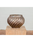 Bronze Cylindrical Urn with Wave Motifs and Scalloped Opening, Pair Available-9. Asian & Chinese Furniture, Art, Antiques, Vintage Home Décor for sale at FEA Home