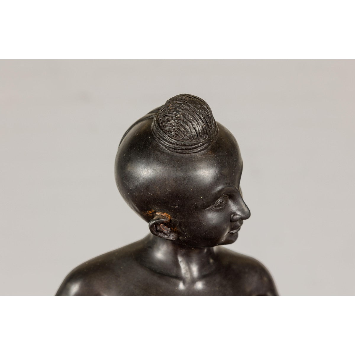 Asian Young Boy Bronze Tabletop Statuette in Dark Patina-11. Asian & Chinese Furniture, Art, Antiques, Vintage Home Décor for sale at FEA Home