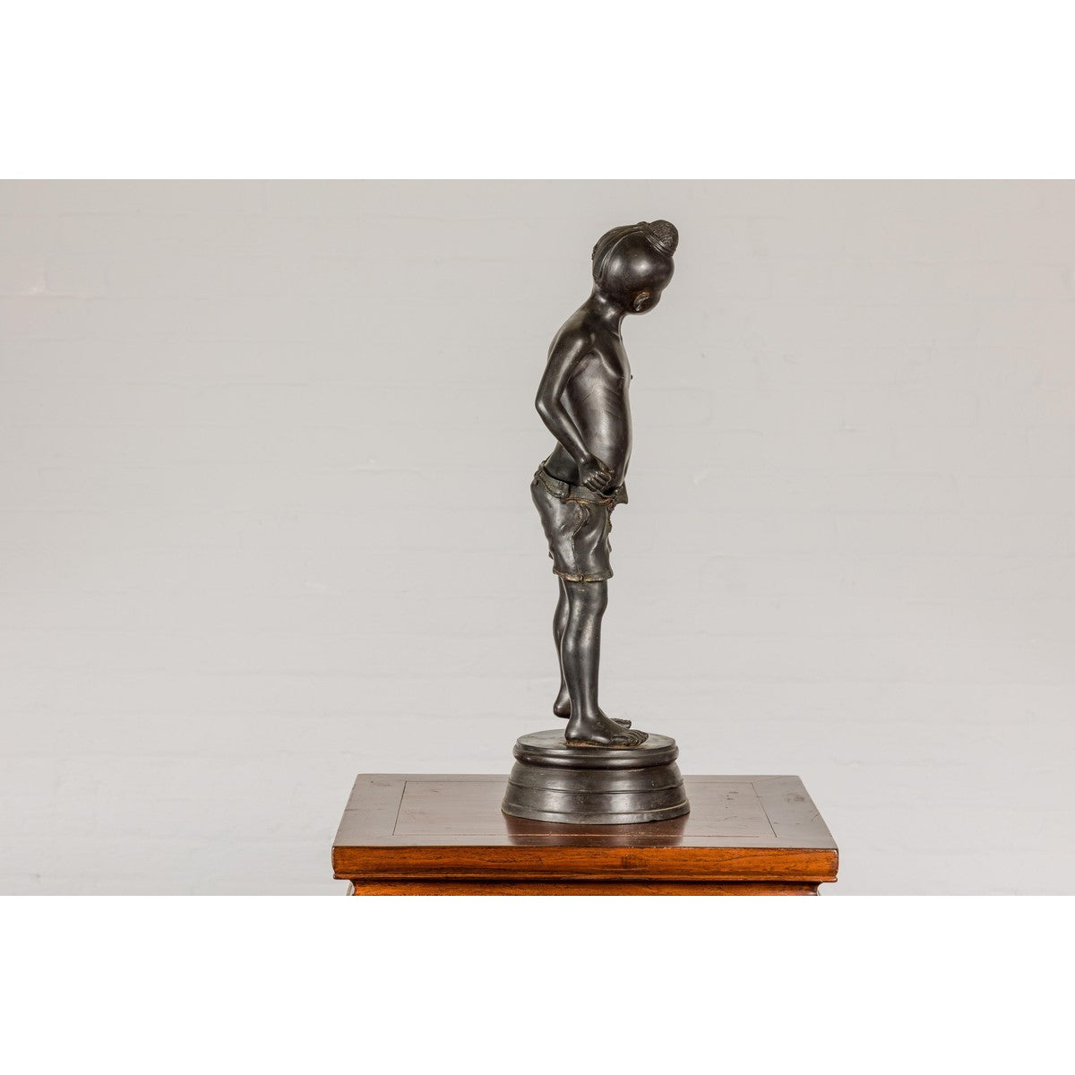 Asian Young Boy Bronze Tabletop Statuette in Dark Patina-12. Asian & Chinese Furniture, Art, Antiques, Vintage Home Décor for sale at FEA Home