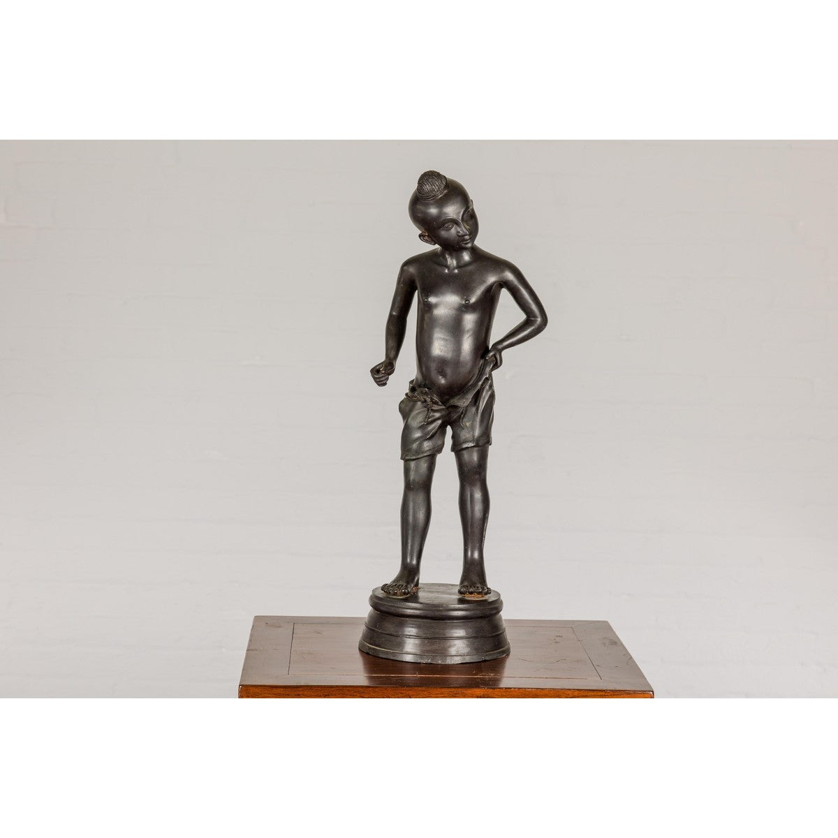 Asian Young Boy Bronze Tabletop Statuette in Dark Patina-4. Asian & Chinese Furniture, Art, Antiques, Vintage Home Décor for sale at FEA Home
