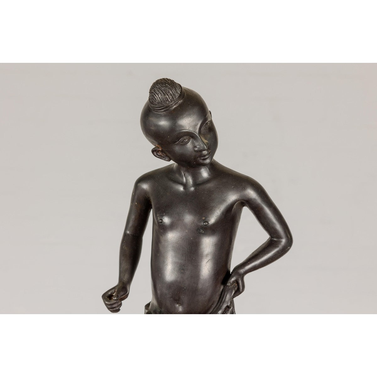 Asian Young Boy Bronze Tabletop Statuette in Dark Patina-5. Asian & Chinese Furniture, Art, Antiques, Vintage Home Décor for sale at FEA Home