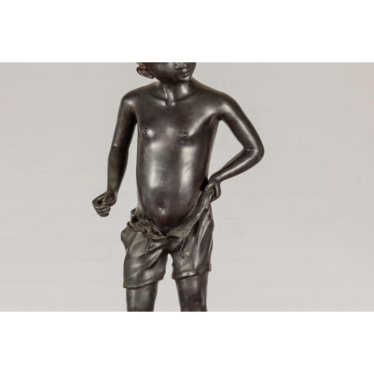 Asian Young Boy Bronze Tabletop Statuette in Dark Patina-6. Asian & Chinese Furniture, Art, Antiques, Vintage Home Décor for sale at FEA Home
