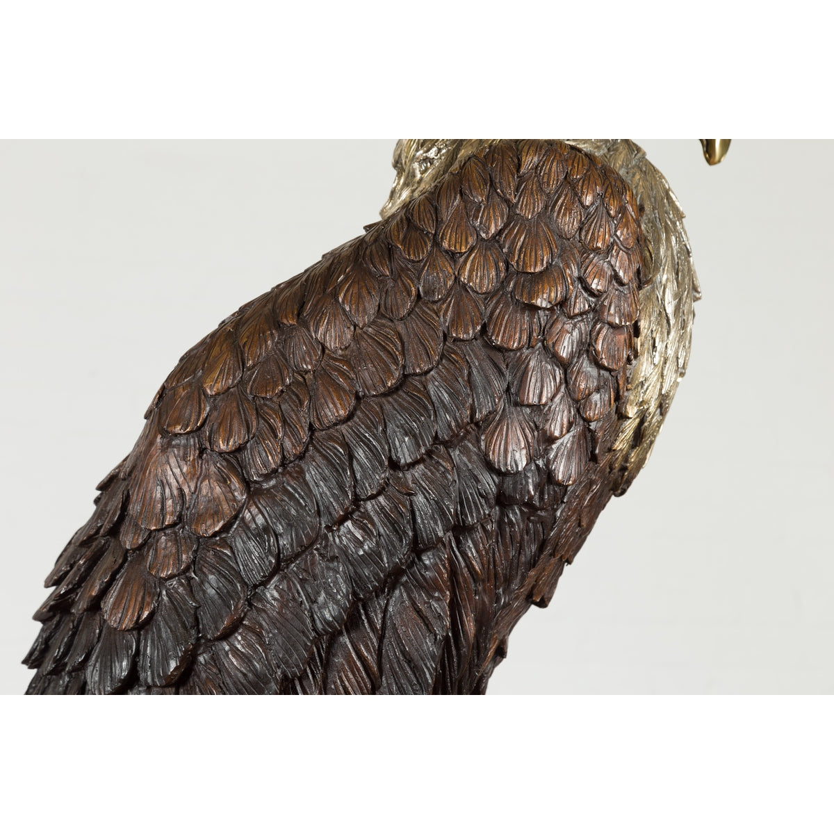Bronze Statue of an Eagle Perched on a Branch with Gold and Silver Highlights-10. Asian & Chinese Furniture, Art, Antiques, Vintage Home Décor for sale at FEA Home