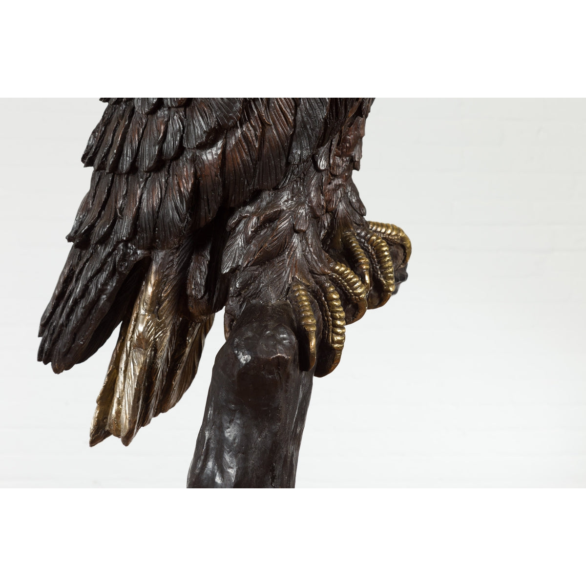 Bronze Statue of an Eagle Perched on a Branch with Gold and Silver Highlights-11. Asian & Chinese Furniture, Art, Antiques, Vintage Home Décor for sale at FEA Home