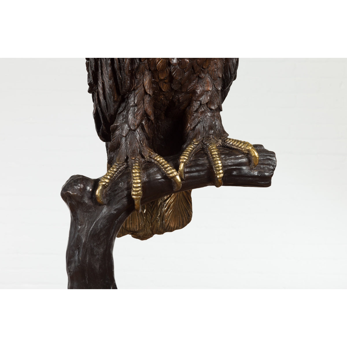 Bronze Statue of an Eagle Perched on a Branch with Gold and Silver Highlights-12. Asian & Chinese Furniture, Art, Antiques, Vintage Home Décor for sale at FEA Home