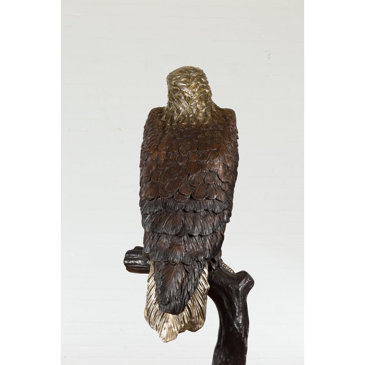 Bronze Statue of an Eagle Perched on a Branch with Gold and Silver Highlights-13. Asian & Chinese Furniture, Art, Antiques, Vintage Home Décor for sale at FEA Home