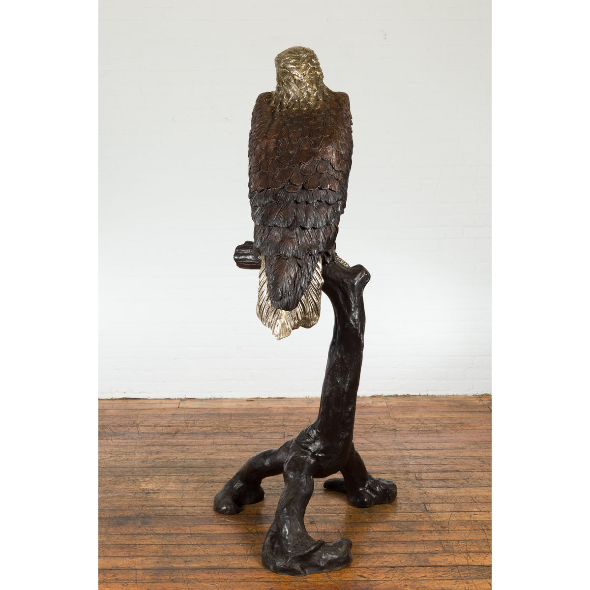 Bronze Statue of an Eagle Perched on a Branch with Gold and Silver Highlights-18. Asian & Chinese Furniture, Art, Antiques, Vintage Home Décor for sale at FEA Home