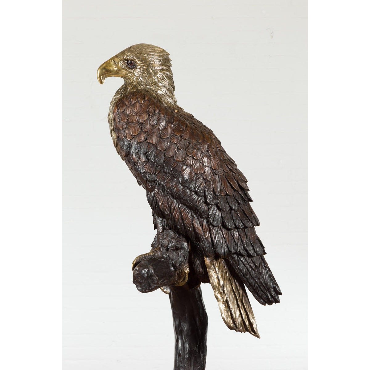 Bronze Statue of an Eagle Perched on a Branch with Gold and Silver Highlights-20. Asian & Chinese Furniture, Art, Antiques, Vintage Home Décor for sale at FEA Home