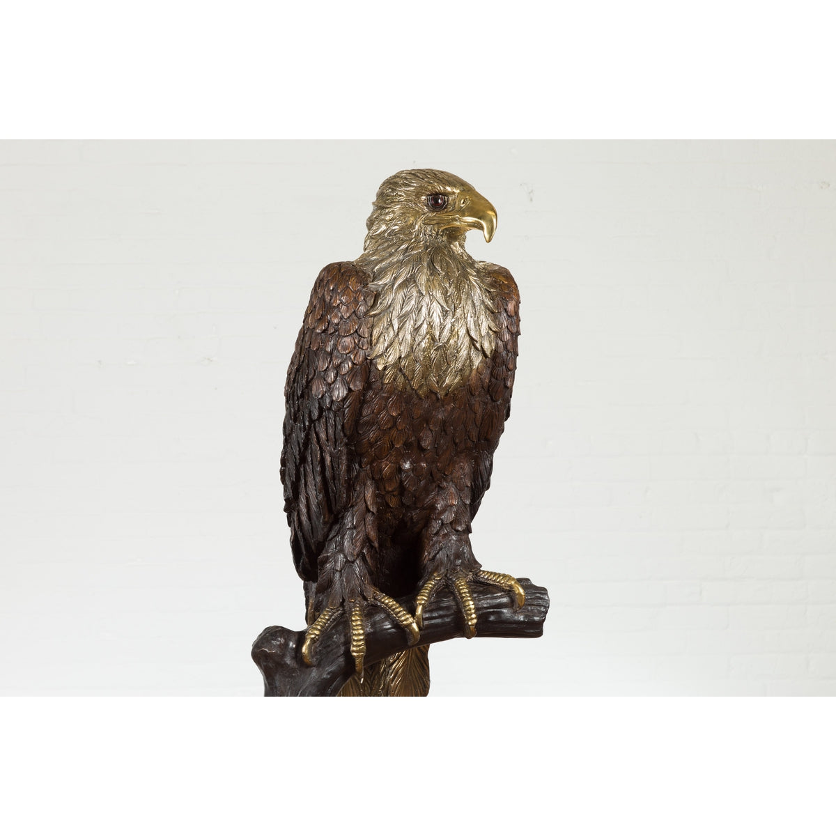 Bronze Statue of an Eagle Perched on a Branch with Gold and Silver Highlights-5. Asian & Chinese Furniture, Art, Antiques, Vintage Home Décor for sale at FEA Home