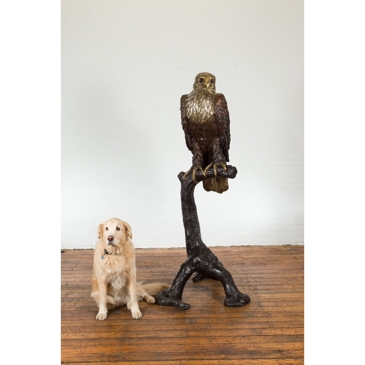 Bronze Statue of an Eagle Perched on a Branch with Gold and Silver Highlights-6. Asian & Chinese Furniture, Art, Antiques, Vintage Home Décor for sale at FEA Home