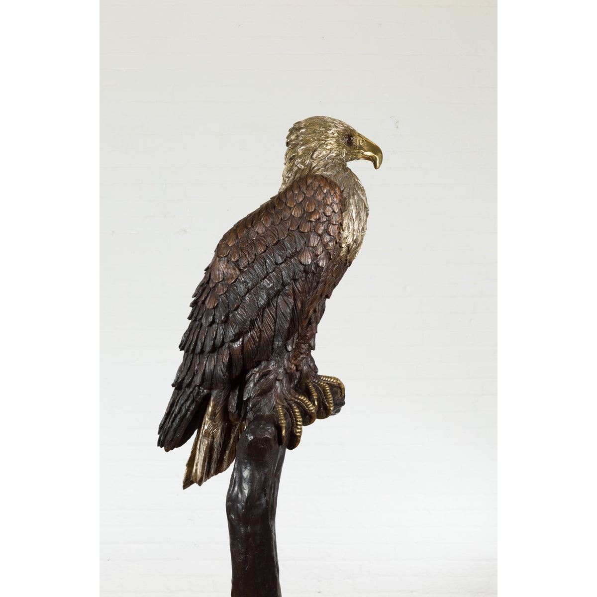 Bronze Statue of an Eagle Perched on a Branch with Gold and Silver Highlights-8. Asian & Chinese Furniture, Art, Antiques, Vintage Home Décor for sale at FEA Home