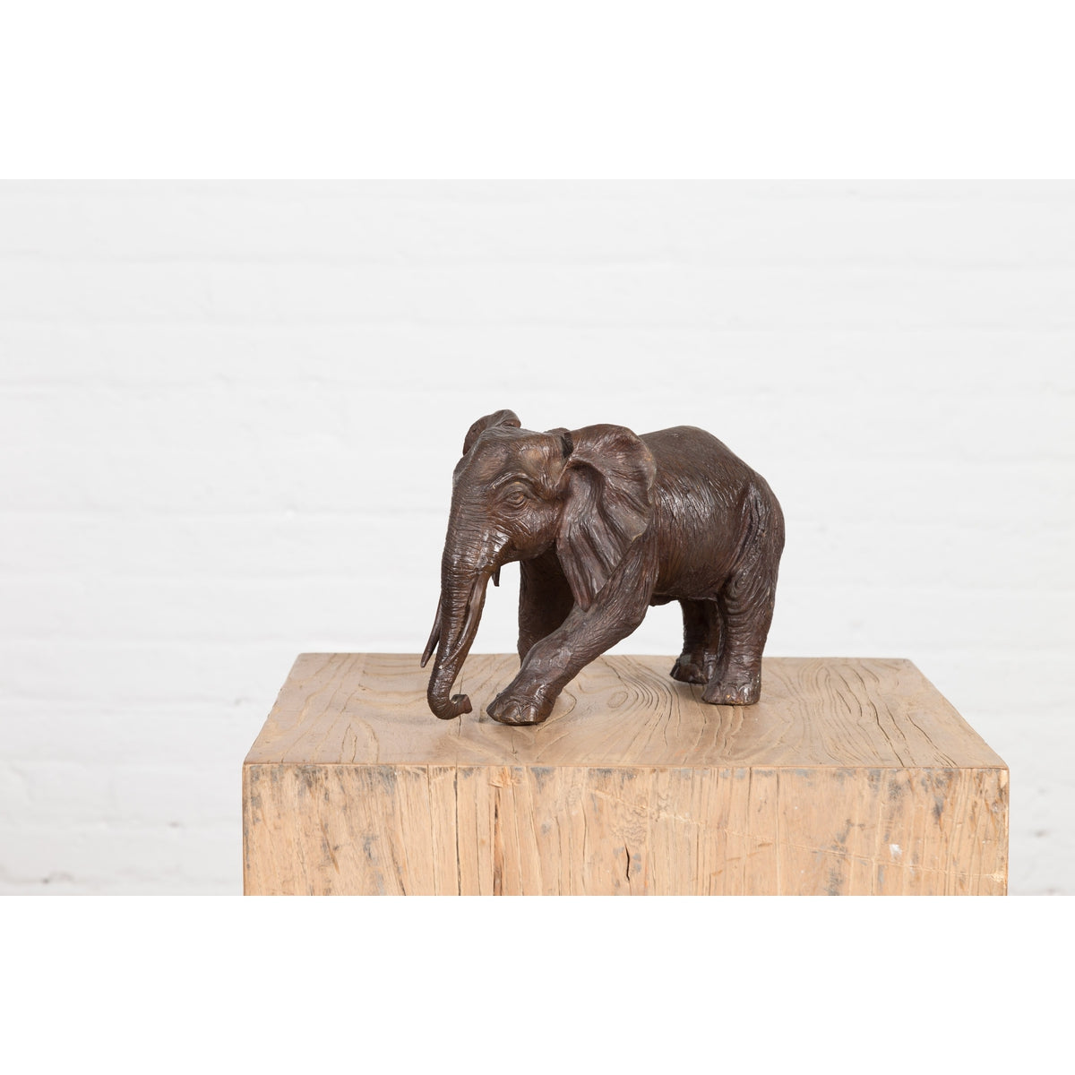 Walking Baby Elephant Lost Wax Cast Bronze Tabletop Sculpture with Dark Patina-10. Asian & Chinese Furniture, Art, Antiques, Vintage Home Décor for sale at FEA Home