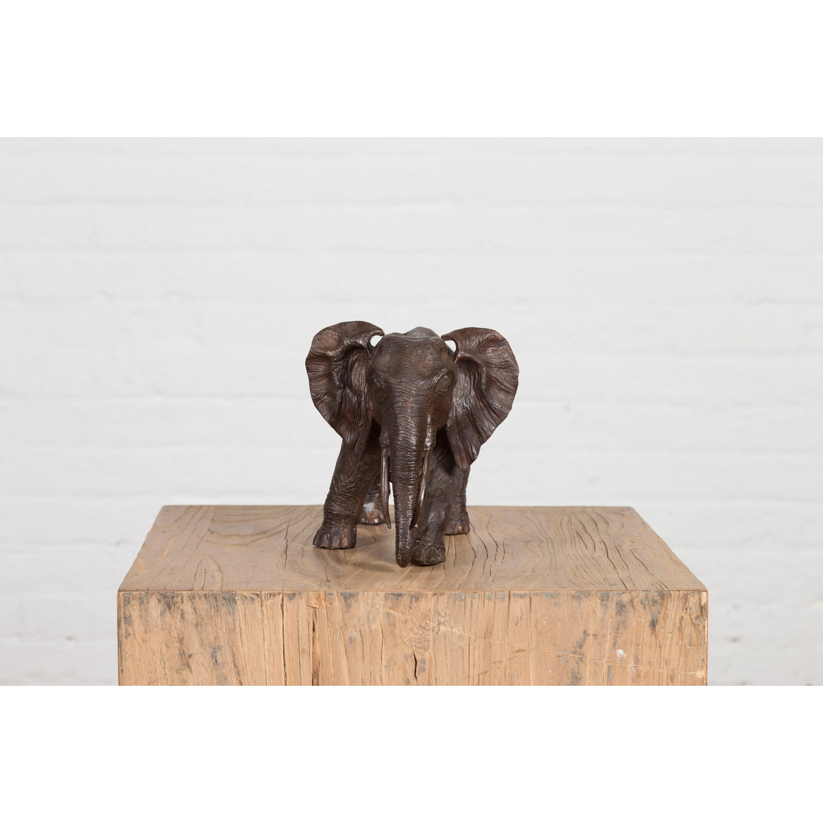 Walking Baby Elephant Lost Wax Cast Bronze Tabletop Sculpture with Dark Patina-11. Asian & Chinese Furniture, Art, Antiques, Vintage Home Décor for sale at FEA Home