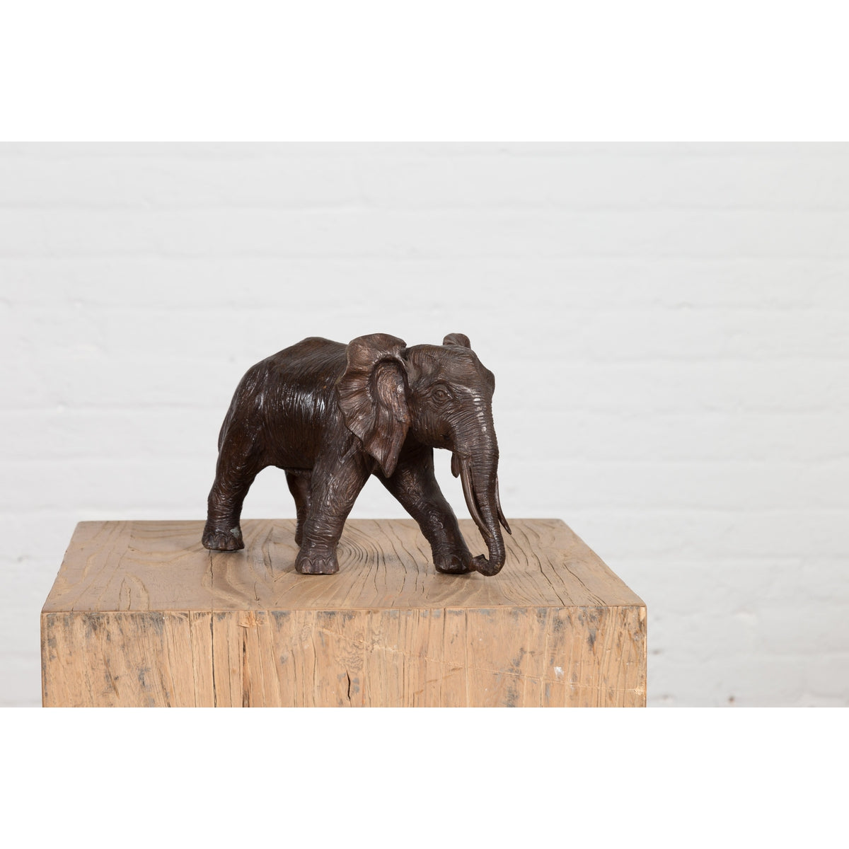 Walking Baby Elephant Lost Wax Cast Bronze Tabletop Sculpture with Dark Patina-12. Asian & Chinese Furniture, Art, Antiques, Vintage Home Décor for sale at FEA Home