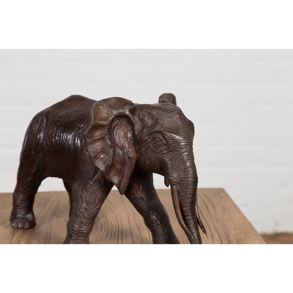 Walking Baby Elephant Lost Wax Cast Bronze Tabletop Sculpture with Dark Patina-13. Asian & Chinese Furniture, Art, Antiques, Vintage Home Décor for sale at FEA Home