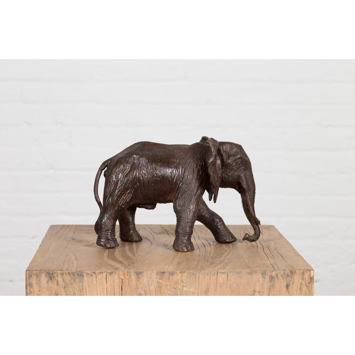 Walking Baby Elephant Lost Wax Cast Bronze Tabletop Sculpture with Dark Patina-14. Asian & Chinese Furniture, Art, Antiques, Vintage Home Décor for sale at FEA Home