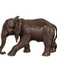 Walking Baby Elephant Lost Wax Cast Bronze Tabletop Sculpture with Dark Patina-1. Asian & Chinese Furniture, Art, Antiques, Vintage Home Décor for sale at FEA Home