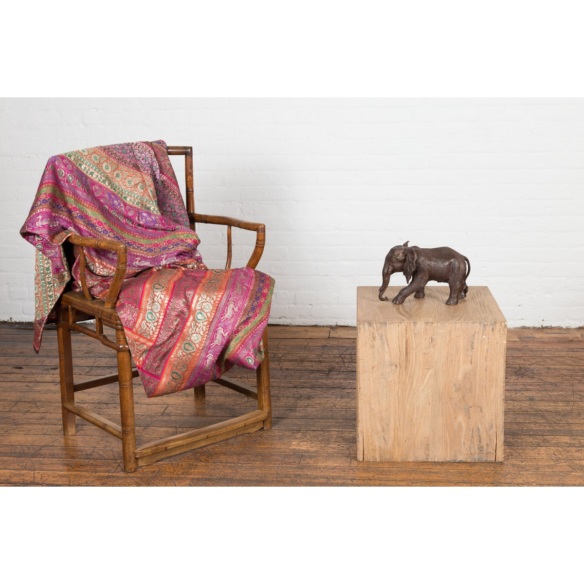 Walking Baby Elephant Lost Wax Cast Bronze Tabletop Sculpture with Dark Patina-3. Asian & Chinese Furniture, Art, Antiques, Vintage Home Décor for sale at FEA Home