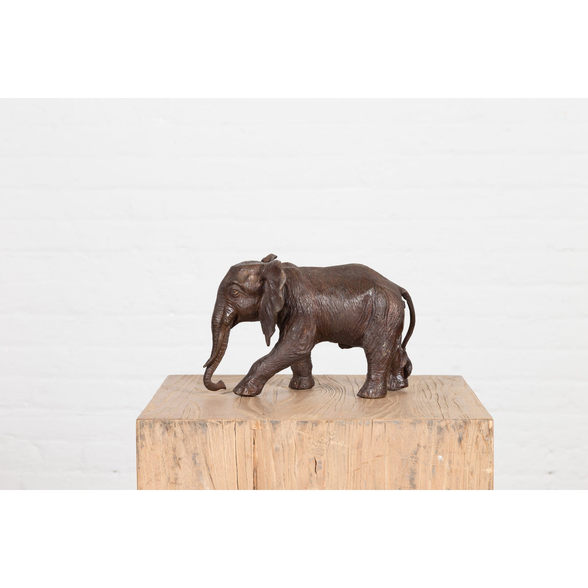 Walking Baby Elephant Lost Wax Cast Bronze Tabletop Sculpture with Dark Patina-4. Asian & Chinese Furniture, Art, Antiques, Vintage Home Décor for sale at FEA Home