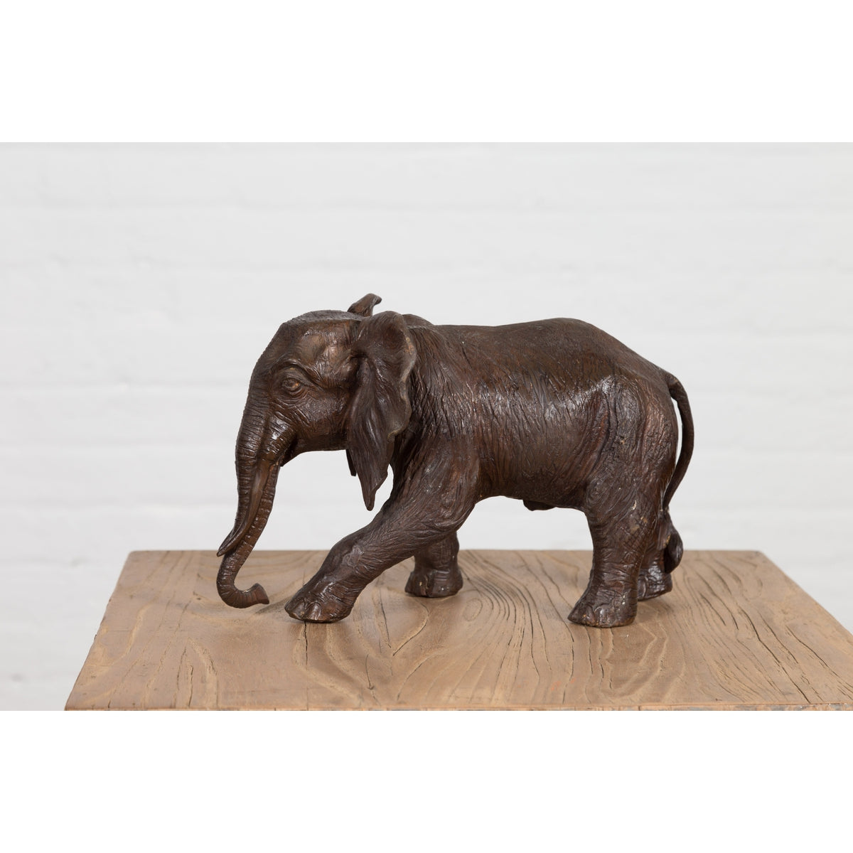 Walking Baby Elephant Lost Wax Cast Bronze Tabletop Sculpture with Dark Patina-6. Asian & Chinese Furniture, Art, Antiques, Vintage Home Décor for sale at FEA Home