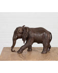 Walking Baby Elephant Lost Wax Cast Bronze Tabletop Sculpture with Dark Patina-6. Asian & Chinese Furniture, Art, Antiques, Vintage Home Décor for sale at FEA Home