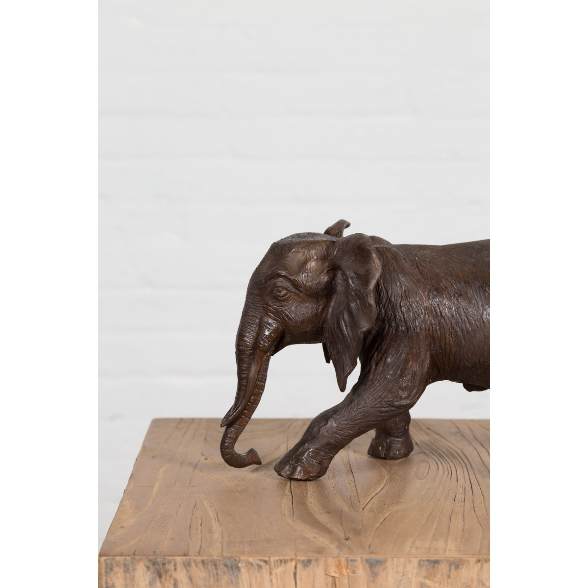 Walking Baby Elephant Lost Wax Cast Bronze Tabletop Sculpture with Dark Patina-7. Asian & Chinese Furniture, Art, Antiques, Vintage Home Décor for sale at FEA Home