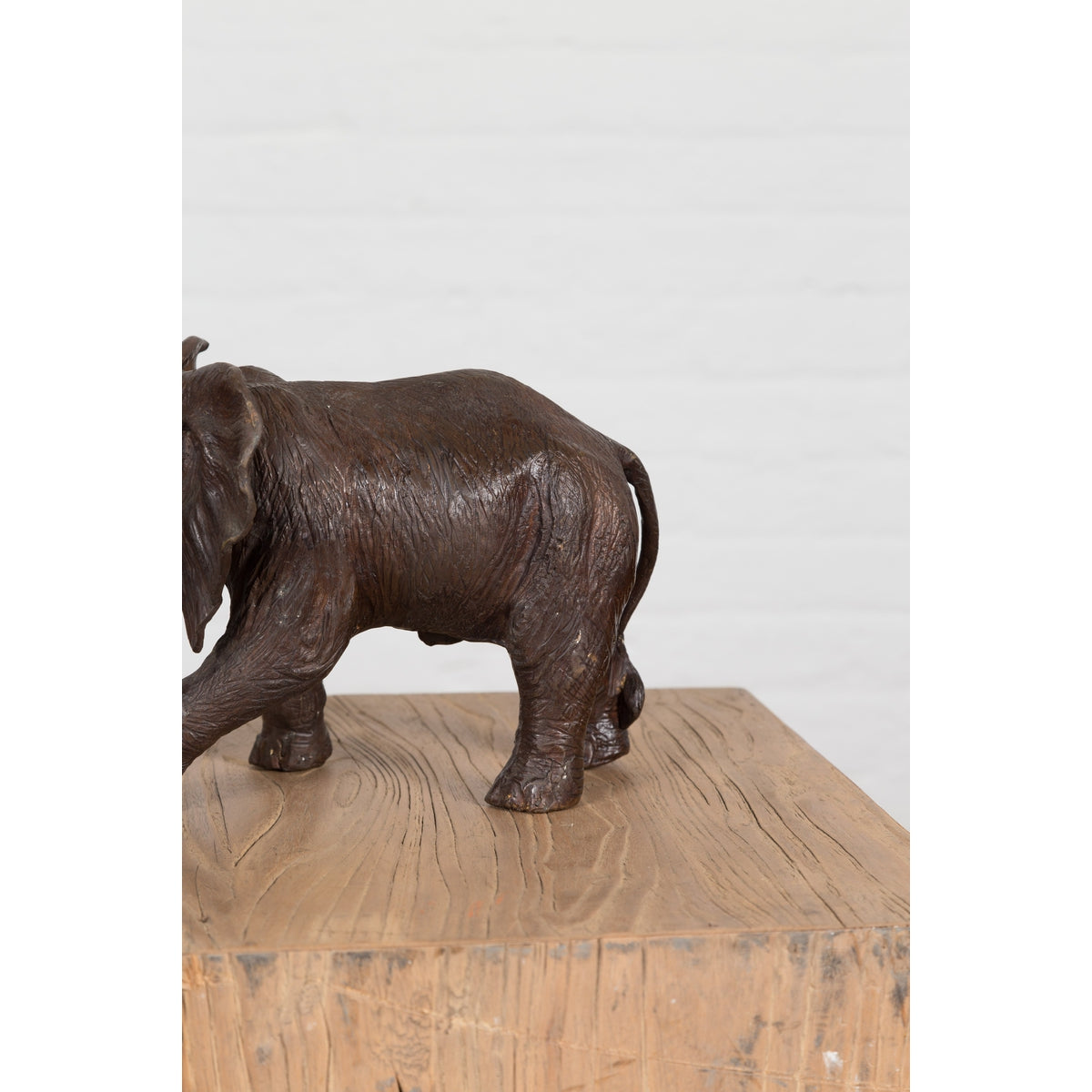 Walking Baby Elephant Lost Wax Cast Bronze Tabletop Sculpture with Dark Patina-8. Asian & Chinese Furniture, Art, Antiques, Vintage Home Décor for sale at FEA Home