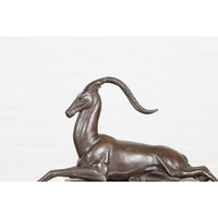Art Deco Style Bronze Gazelle on Stepped Base after Pierre Le Faguays