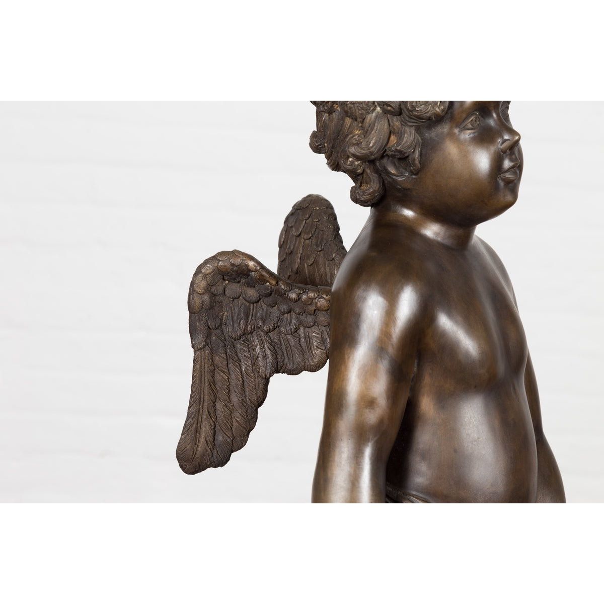 Lost Wax Bronze Statue of a Winged Cherub Standing on a Shell in Dark Patina-12. Asian & Chinese Furniture, Art, Antiques, Vintage Home Décor for sale at FEA Home