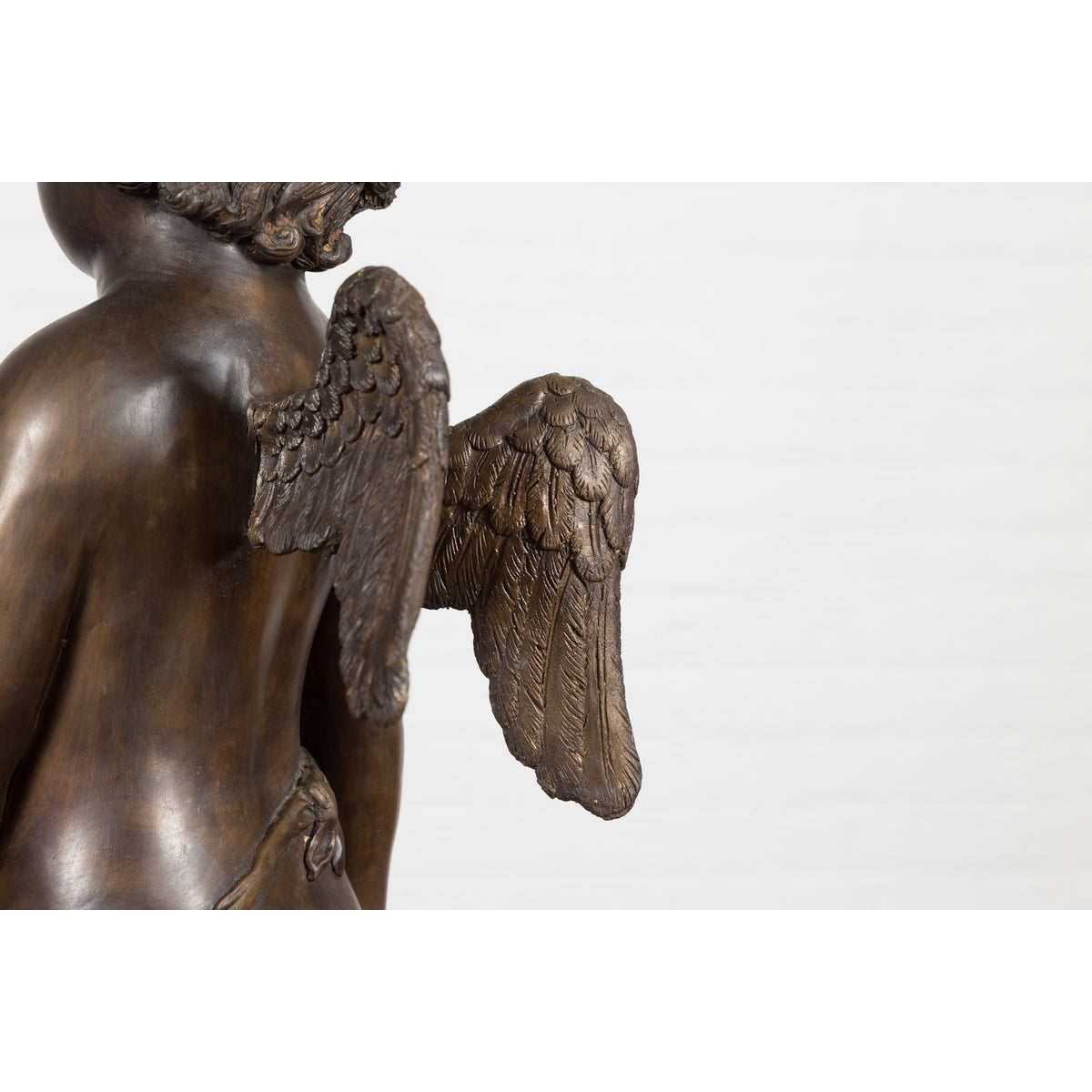 Lost Wax Bronze Statue of a Winged Cherub Standing on a Shell in Dark Patina-16. Asian & Chinese Furniture, Art, Antiques, Vintage Home Décor for sale at FEA Home