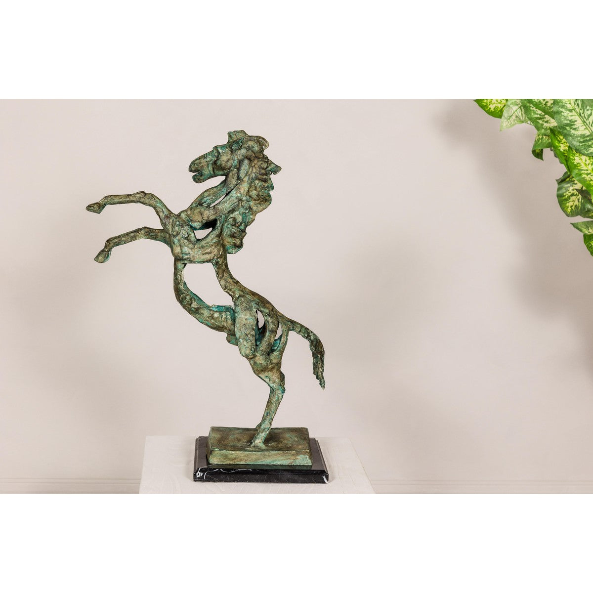 Tabletop Bronze Statue of a Rearing Horse on Custom Marble Base-5. Asian & Chinese Furniture, Art, Antiques, Vintage Home Décor for sale at FEA Home